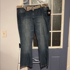 Jeanology Stylish Blue Jeans with Tan Accents size 24w NWT